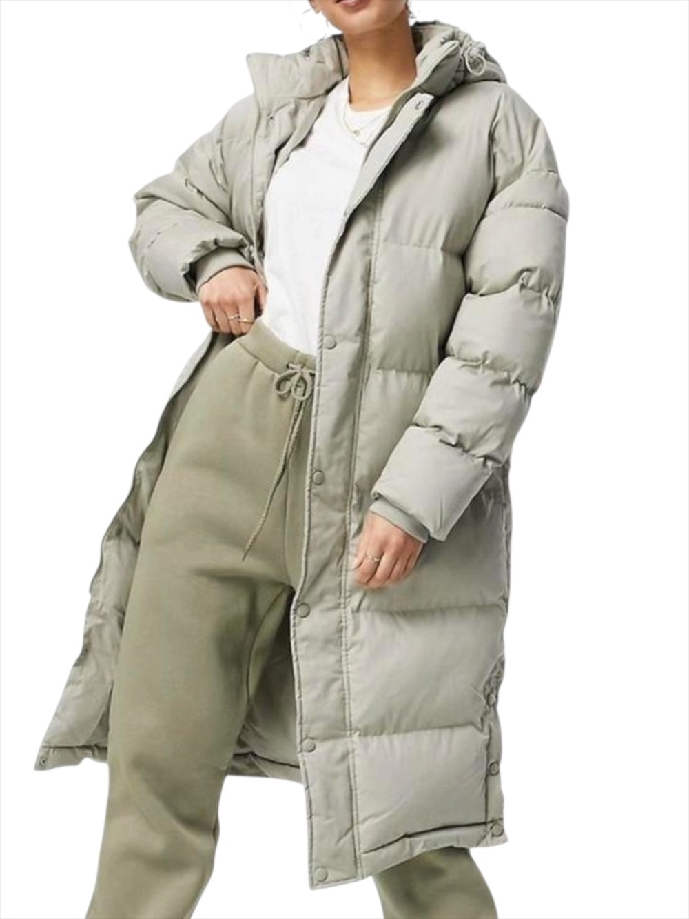 Missguided Tall Longline Padded Puffer Coat - Sage Green Size 4